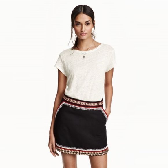 H&M Dresses & Skirts - H&M Embellished Embroidered Beaded Boho Pocket Black Mini Skirt